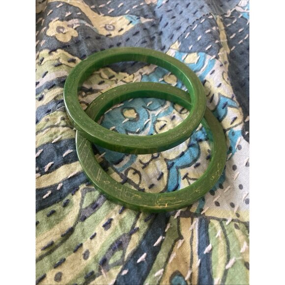 Vintage Marbled Bangle Bracelet Lot Untested Green Mod Era Mid Century - Picture 1 of 1
